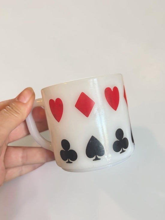 Fire King Other - Vintage Fire-King Playing Card Mug Hearts Diamonds Clubs Spades USA